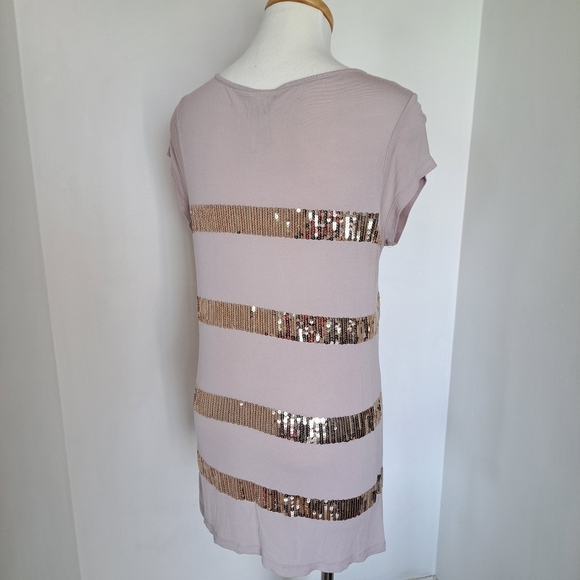 Kische | Pastel pink & gold sequin stripes sparkly women's t shirt - Picture 6 of 11